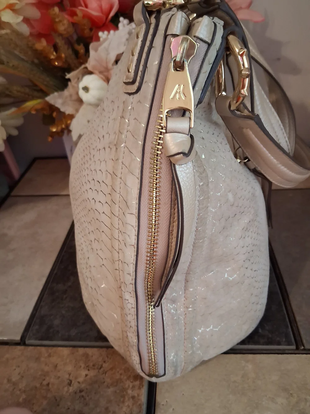 Aimee Kestenberg Cream Textured Hobo Bag with Gold Hardware